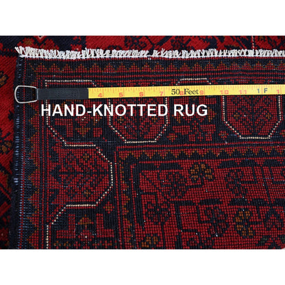 1'10"X5'1" Red Afghan Khamyab Geometric Hand Knotted Soft Wool Runner Rug