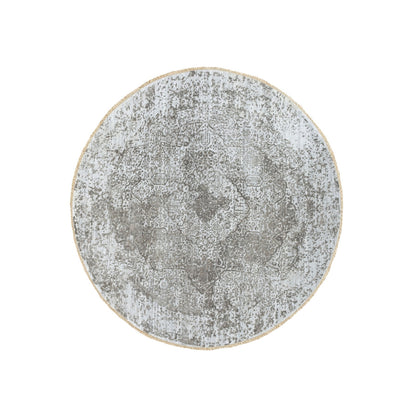 6'X6' Round Grey Broken Farsian Design Wool And Silk Hand Knotted Rug