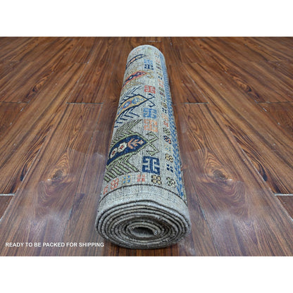 2'8"X11'10" Shark Gray Hand Knotted Hutchlu Design Soft Wool Runner Rug