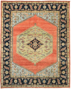 Tribal Geometric Heriz Serapi Oriental Rug Living