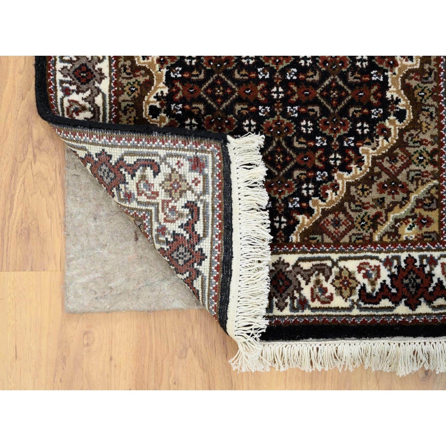 2'X8'1" Black Tebraz Mahi 175 Kpsi Pure Wool Hand Knotted Runner Rug