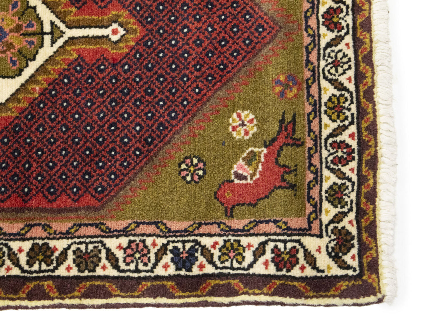 2X3 Ft Hand-Knotted Oriental Rug Animal Floral
