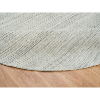12'1"X12'1" Ivory Hand Loomed Undyed Natural Wool Modern Design Round Rug