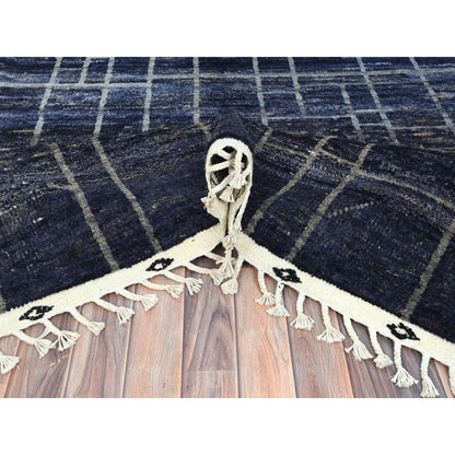 9'X12'5" Blue Hand Knotted Ben Ourain Moroccan Berber Soft Wool Rug