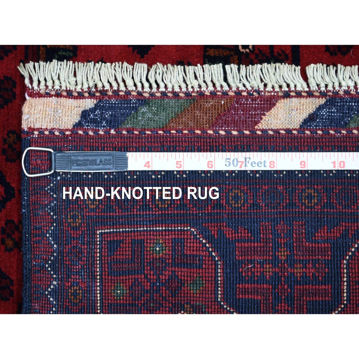 3'4"X4'10" Deep Red Shiny Wool Hand Knotted Afghan Khamyab Rug
