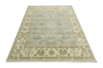Handmade Oushak Chobi Wool Rug Light Gray Floral