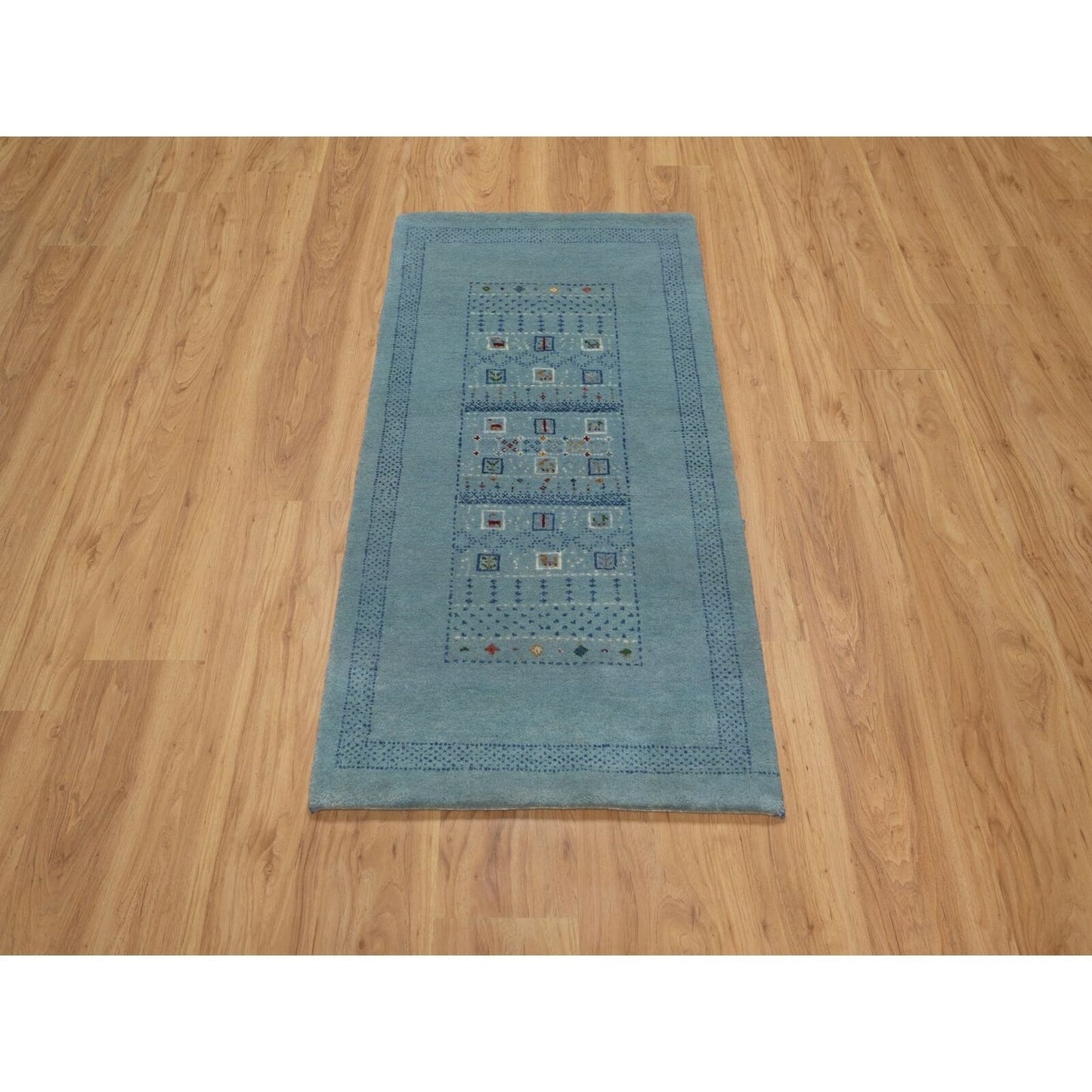 2'3"X4'5" Blue Modern Lori Buft Animal Figurine Wool Hand Knotted Mat Rug