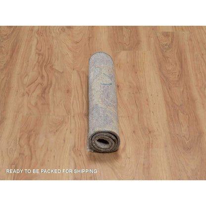 Rug 2'x3'1" Beige Broken Pattern with Oushak Design Hand Knotted Mat Wool