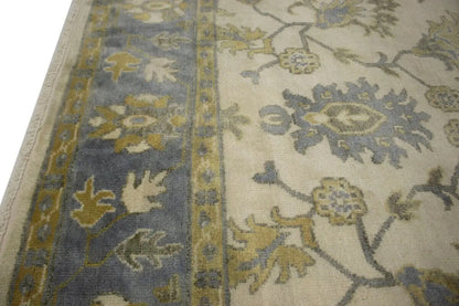 Hand-Knotted Oushak Chobi Wool Rug Cream Floral