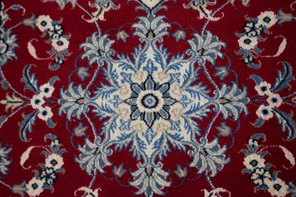 Hand-Knotted Red Area Rug Classic Floral Design