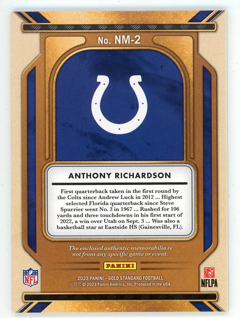 Anthony Richardson 2023 Panini Gold Standard Patch Relic Rookie Card #Nm-2