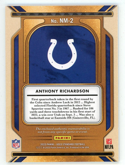 Anthony Richardson 2023 Panini Gold Standard Patch Relic Rookie Card #Nm-2