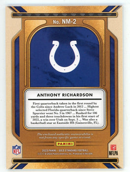 Anthony Richardson 2023 Panini Gold Standard Patch Relic Rookie Card #Nm-2