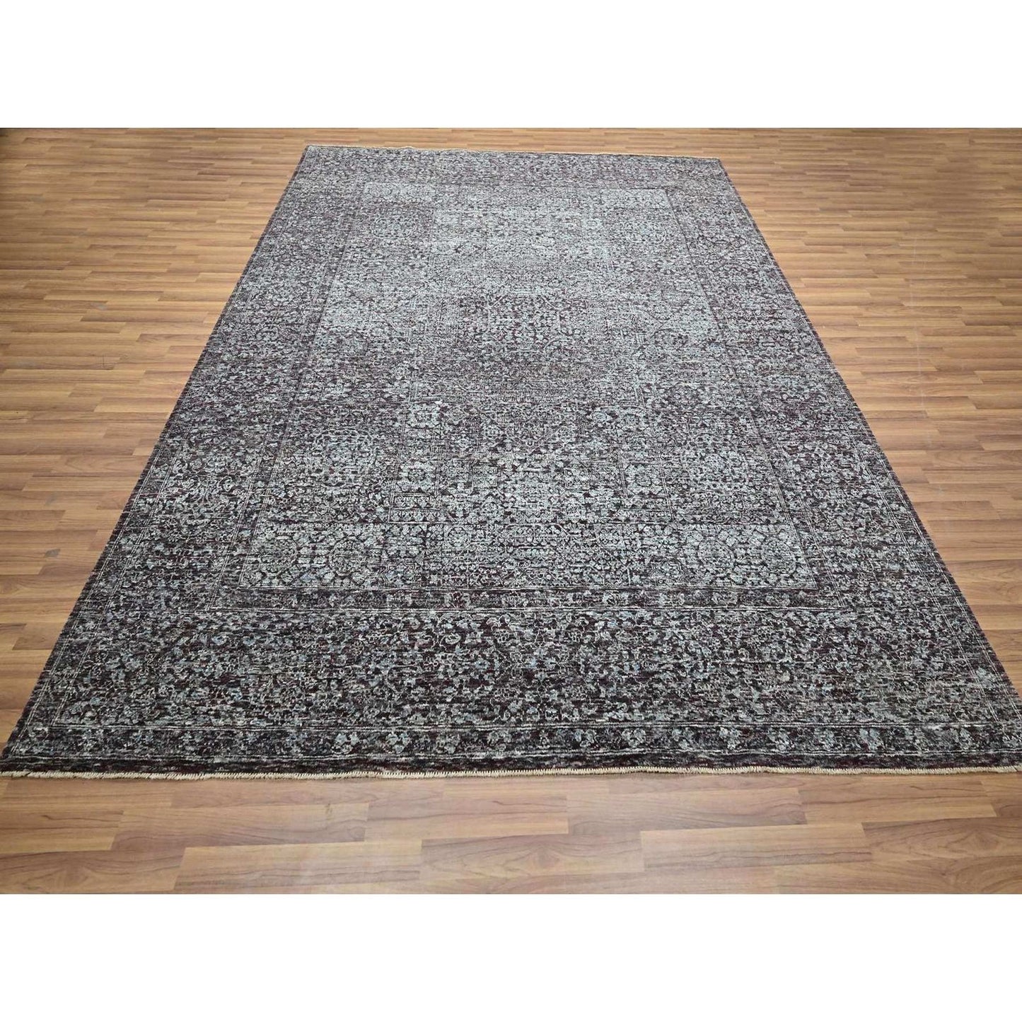 8'X10' Wine Red Pre Historic Mamluk Design Hand Knotted Wool Oriental Rug