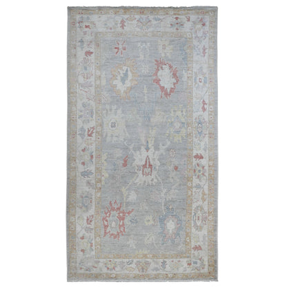 6'2"X11'10" Gray Hand Knotted Angora Oushak Leaf Design Wool Runner Rug