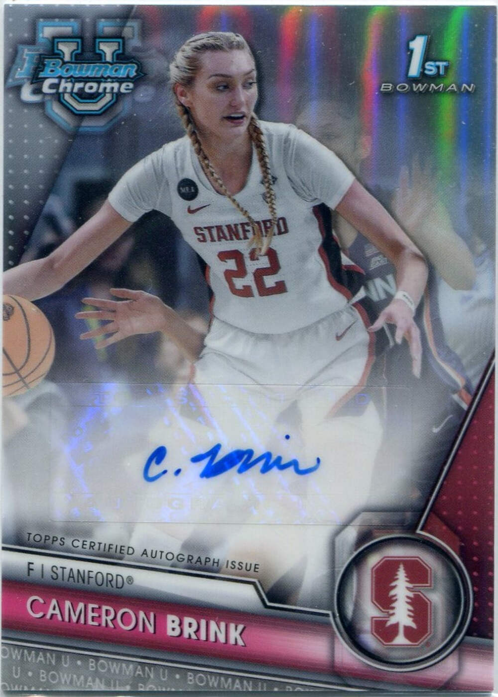 Cameron Brink 2023 - 2024 Bowman University Chrome Autographed Refractor Rc 10/2
