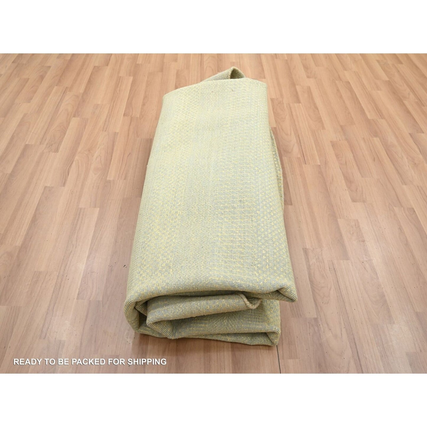 7'10"X7'10" Yellow Modern Grass Design Hand Knotted Wool-Silk Round Rug