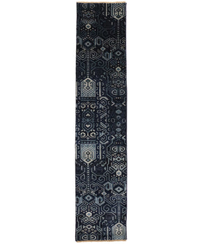 Hand-Knotted Narrow Runner Rug Modern