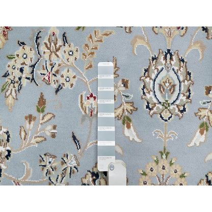 9'X9' Beau Blue Hand Knotted Nain Design 250 Kpsi 100% Wool Round Rug