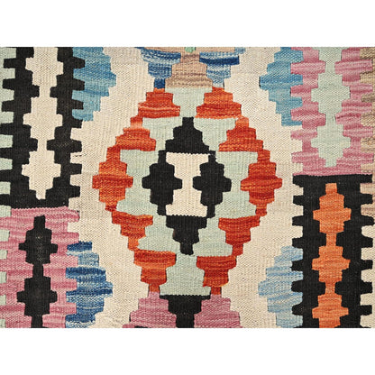 2'9"X8'3" Colorful Afghan Kilim 100% Wool Rug Flat Weave Hand Woven Runner
