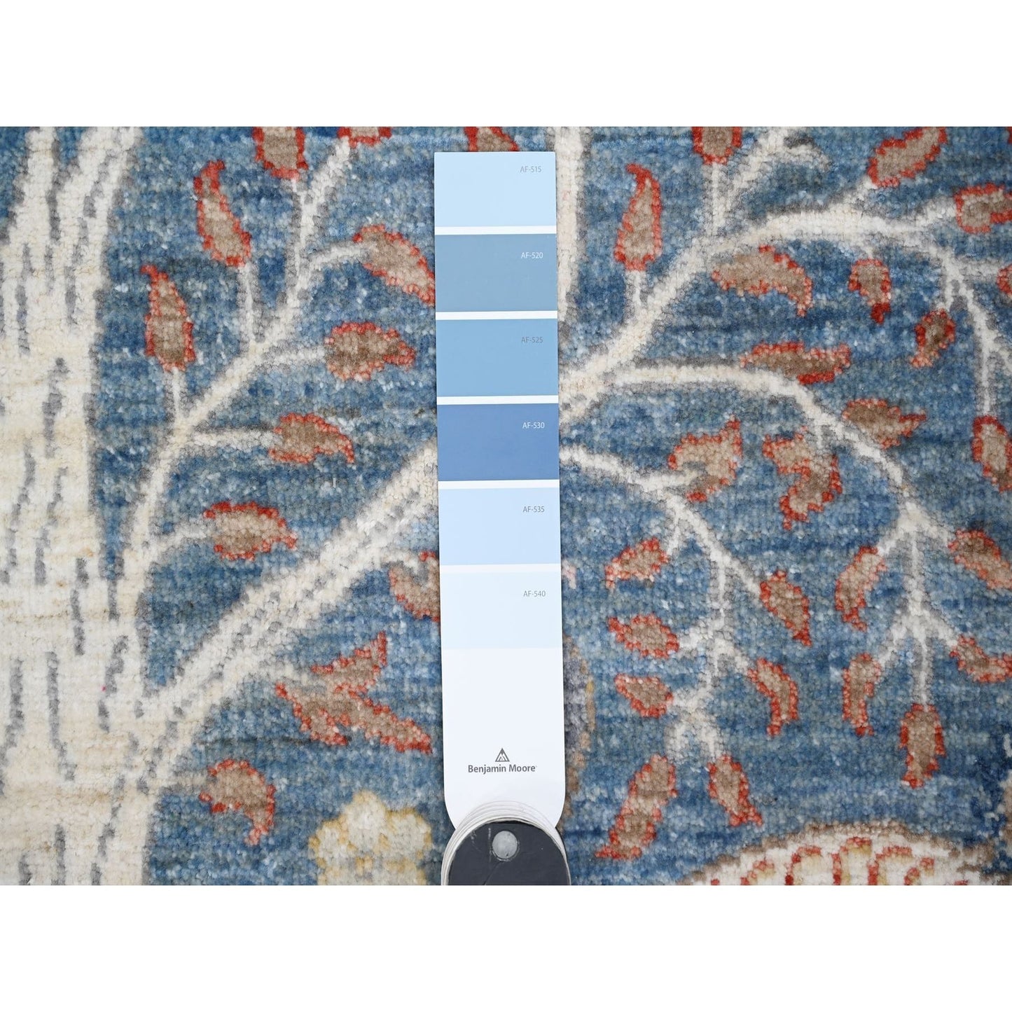 6'X6' Uranian Blue Wool Peshawar Birds Of Paradise Hand Knotted Round Rug