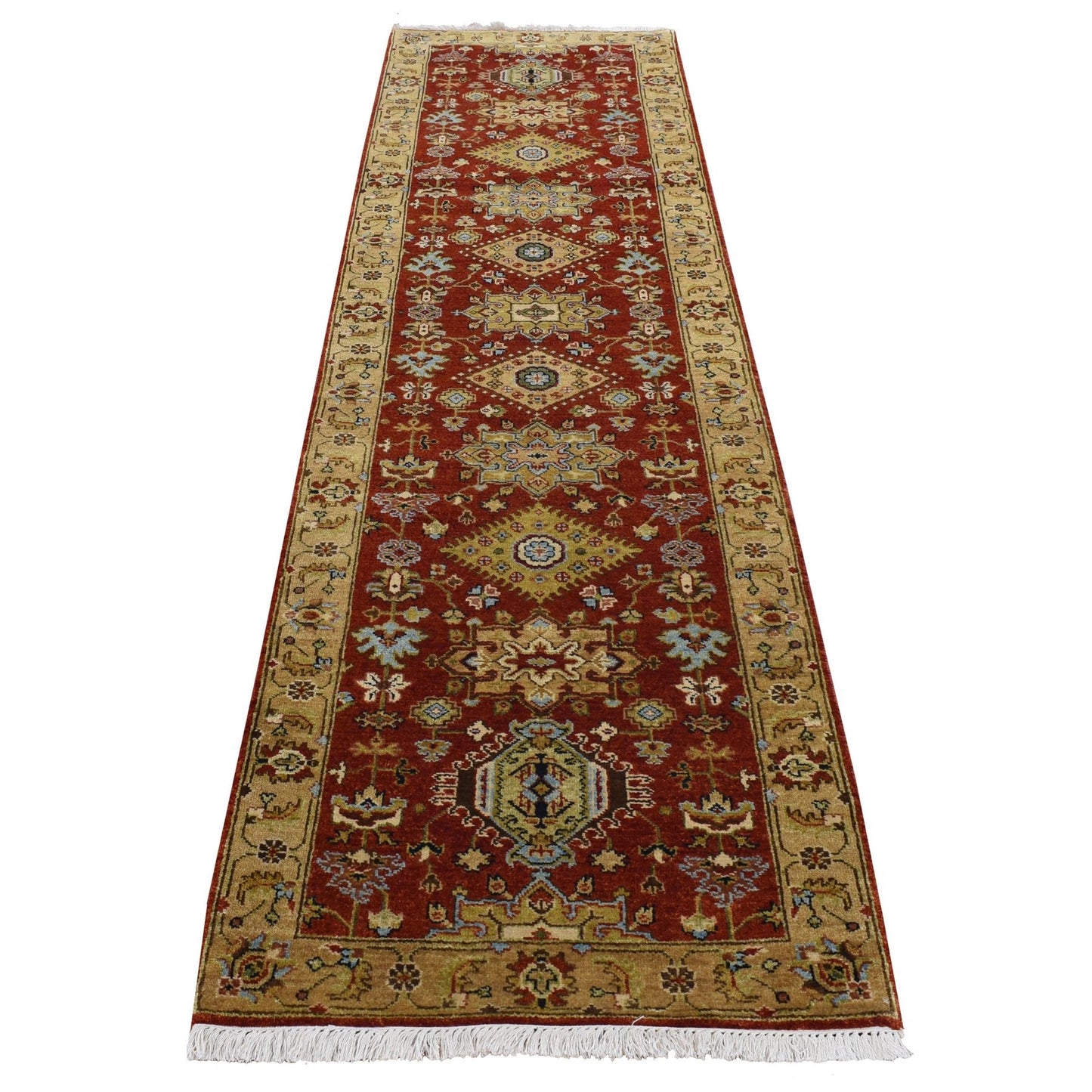 2'9"X9'9" Sangria Red Karjihooz Design Wool Hand Knotted Runner Rug