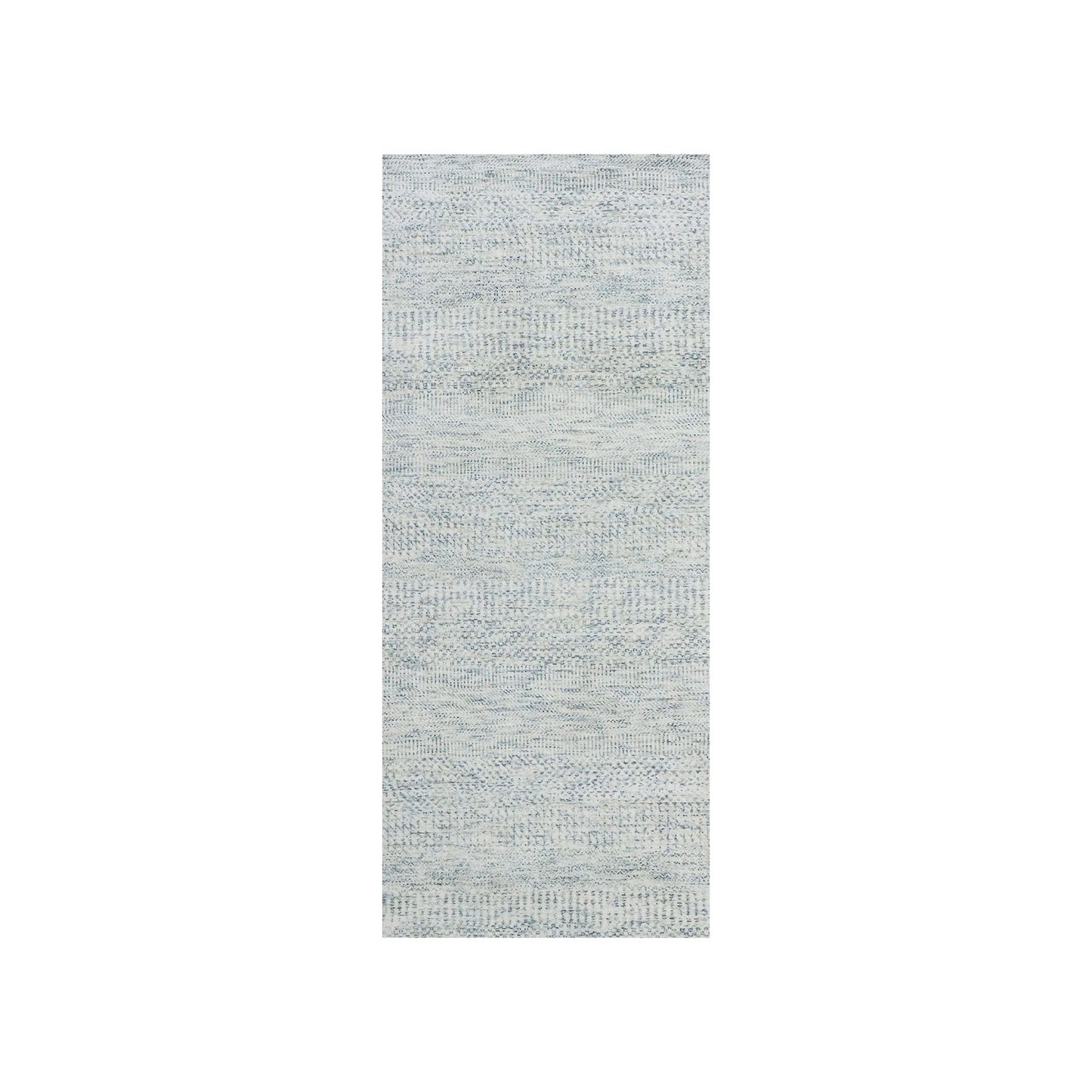 2'6"x6'1" Pale Smoke Gray Undyed Shiny Wool Hand Knotted Grass Runner Rug