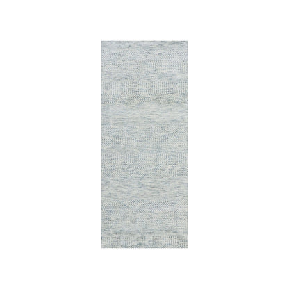 2'6"x6'1" Pale Smoke Gray Undyed Shiny Wool Hand Knotted Grass Runner Rug