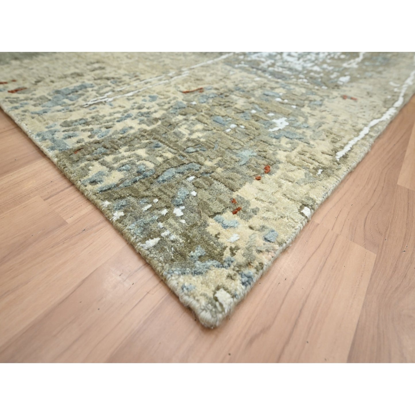 7'10"X10'2" Beige Pure Wool Abstract With Galaxy Design Hand Knotted Rug