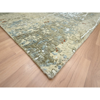 7'10"X10'2" Beige Pure Wool Abstract With Galaxy Design Hand Knotted Rug