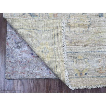 2'8"X5'7" Gray Angora Oushak Leaf Design All Wool Hand Knotted Runner Rug