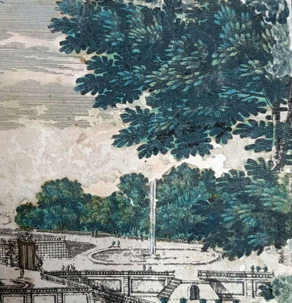 Pierre Aveline 1687 Hand-Colored Engraving Chteau De St. Cloud France Antique