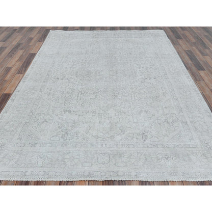 6'5"X9'4" Gray Old Farsian Hand Knotted Worn Down Wool Distressed Rug