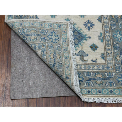 2'6"X9'6" Ivory Afghan Vintage Look Kazak Wool Hand Knotted Runner Rug