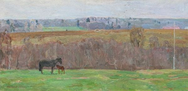 Nikolai Novikov First Spring 1974 Original Soviet Russian Oil Painting Horses