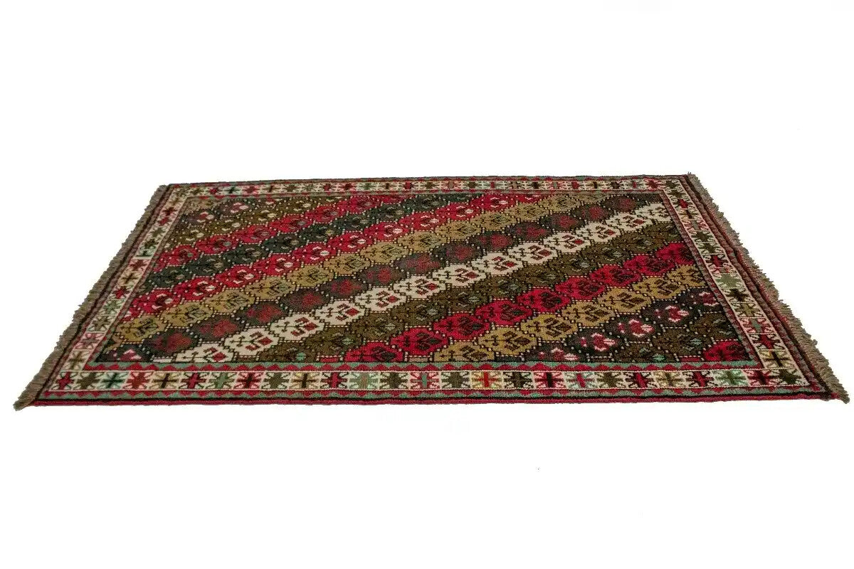 4X7 Ft Handmade Red Wool Rug Vintage Style Tribal