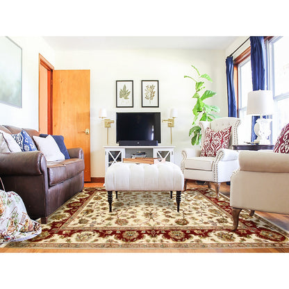 8'1"X10' Ivory Rajasthan Design Wool And Silk Hand Knotted Rug