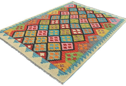 4X6 Ft Kilim Oriental Rug Multicolor Geometric