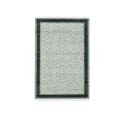 3'1"X5'1" Blue Modern Design Organic Wool Hand Knotted Oriental Rug