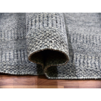 14'X14' Ellie Gray Hand Knotted Plain Modern Grass Design Wool Round Rug
