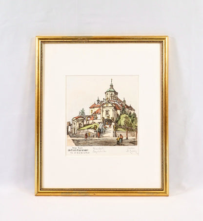 Herta Czernik-Kobanz Gzonning Original Etching Hand Coloring Haydnkirche Signed