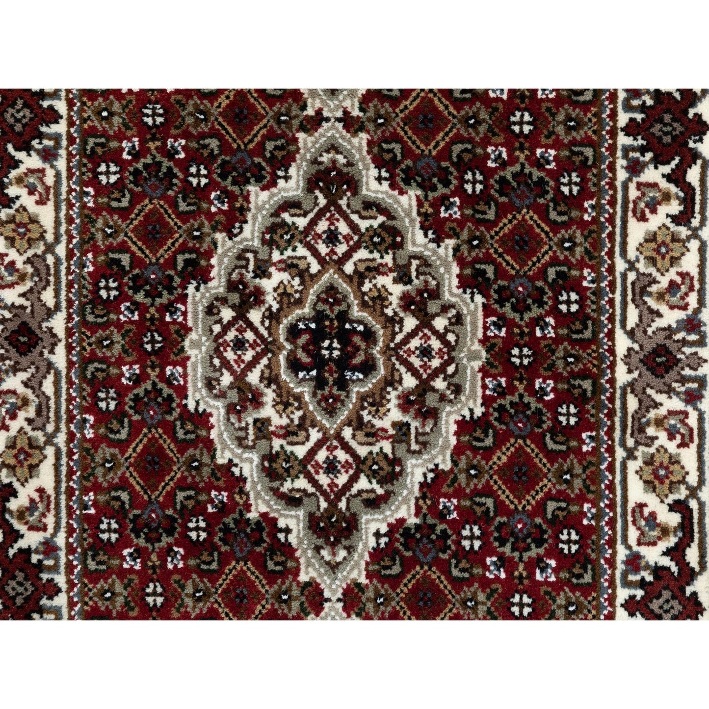 2'X8' Red Hand Knotted Fish Design Tebraz Mahi Wool And Silk Runner Rug