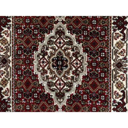 2'X8' Red Hand Knotted Fish Design Tebraz Mahi Wool And Silk Runner Rug