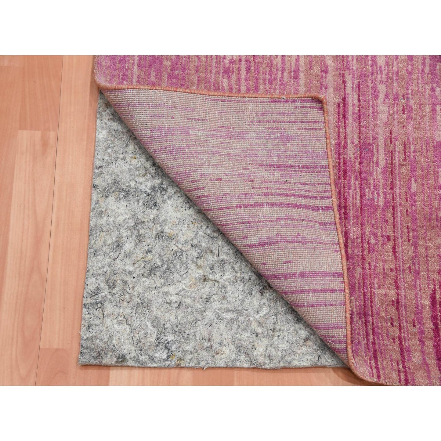 2'7"X8'4" Pink Hand Knotted Vertical Ombre Design Natural Wool Runner Rug