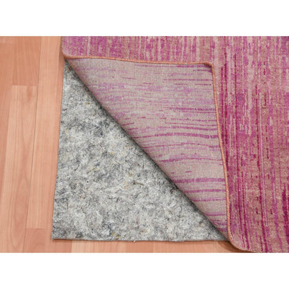 2'7"X8'4" Pink Hand Knotted Vertical Ombre Design Natural Wool Runner Rug