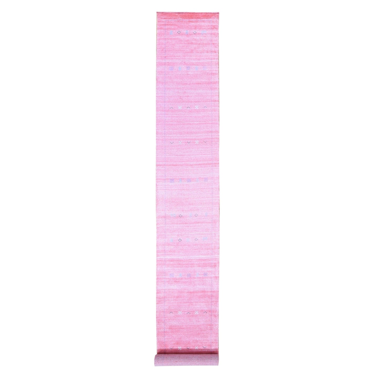 2'6"X17'9" Soft Pink Modern Wool And Silk Hand Loomed Xl Runner Rug