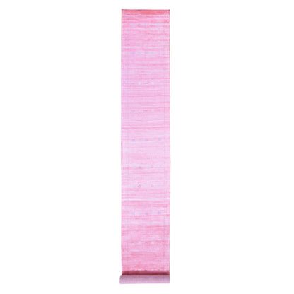 2'6"X17'9" Soft Pink Modern Wool And Silk Hand Loomed Xl Runner Rug
