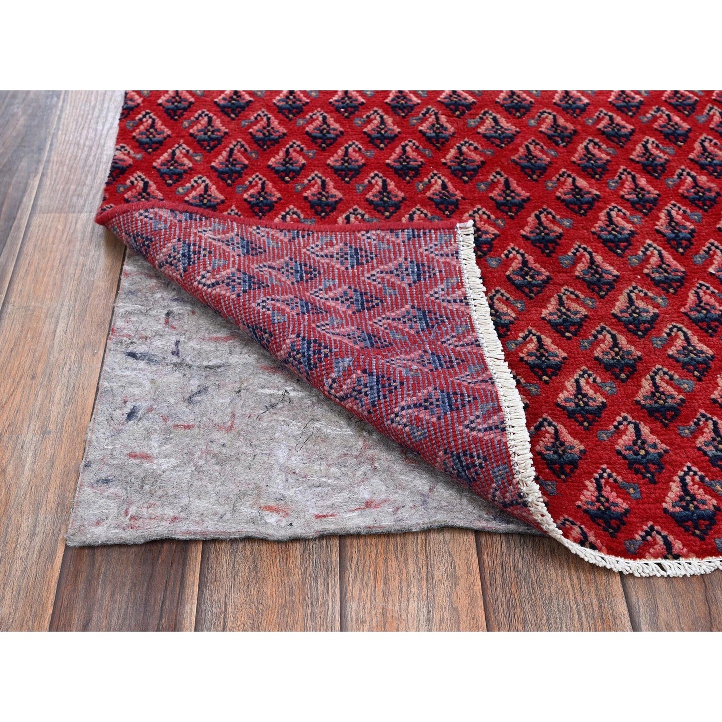2'1"X5'1" Red Vintage Zoroastrian Boteh Design Hand Knotted Wool Runner Rug