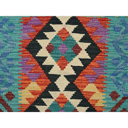 2'1"X2'8" Orange Flat Weave Afghan Kilim Pure Wool Hand Woven Mat Rug