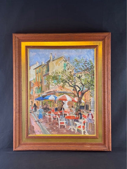 Irne Pags Original Oil Painting Terrace P15 / French Caf Scene / Signed